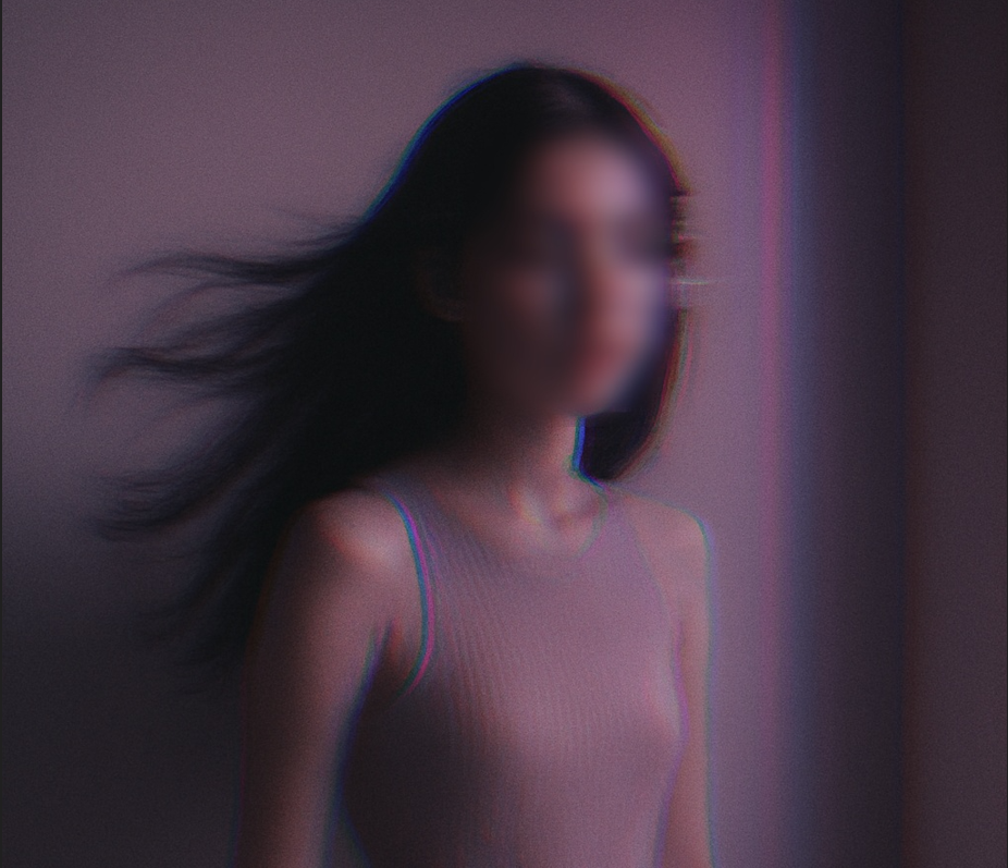 Experimental blurred photograph in neon colors